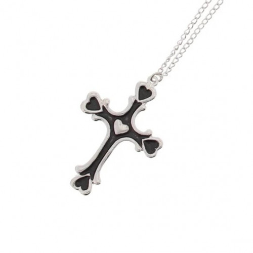 Black Wash Silver Cross - Heart Theme Cross