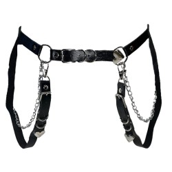 Black Harness Belt With Double Chain - Black Harness Belt With Double Chain