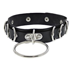 Large Ring Choker - Leather Choker