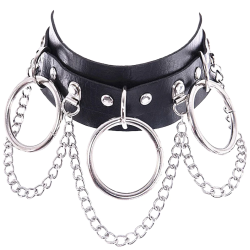 Three Ring Choker - Leather Chain Choker