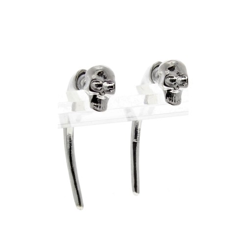Skull Earrings with Long Spike Back - Metal Stud Earrings