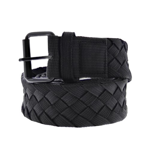 Woven Belt With Roller Buckle - Adjustable Black Belt