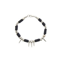 Triple Silver Spike & Ball with Black Bar Bracelet - Bead Bracelet