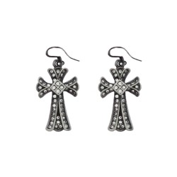 Clear Stone Gun Metal Clover Cross Earrings - Metal Earrings