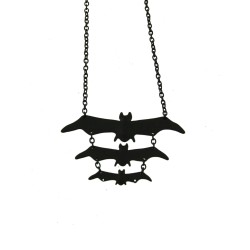 Triple Black Bat Necklace - Chain Necklace