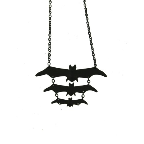 Triple Black Bat Necklace - Chain Necklace