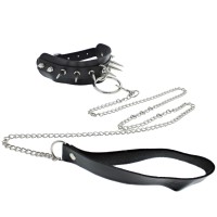 Leather Look Spiked Choker - With Detachable Chain Strap
