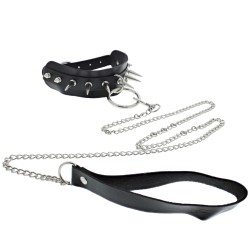 Leather Look Spiked Choker - With Detachable Chain Strap