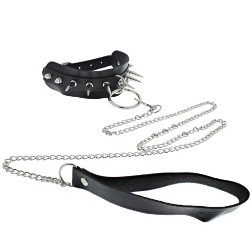 Leather Look Spiked Choker - With Detachable Chain Strap