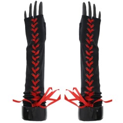 Red Long Satin Gloves with Ribbon - Satin Gloves