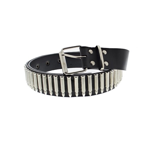 Faux Leather Belt with Bullets - Black