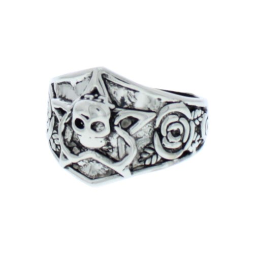 Roses And Pentagram - Skull Ring