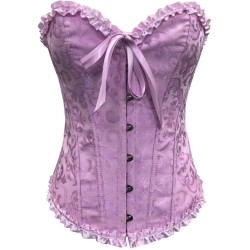 Lilac Vintage Print Satin Bustier Corset - Extra Large Corset