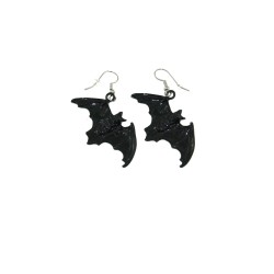 Large Black Dangling Metal Bat Earrings - Metal Earrings