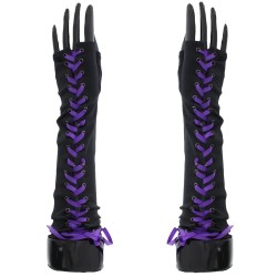 Purple Long Satin Gloves with Ribbon - Satin Gloves