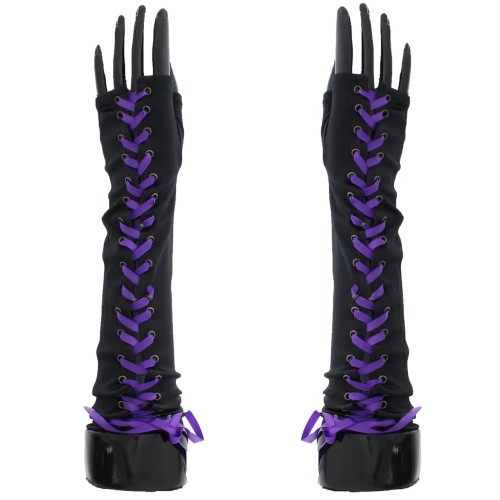 Purple Long Satin Gloves with Ribbon - Satin Gloves