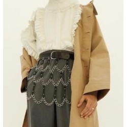 Faux Leather Belt With Chain Drops - Black Belt