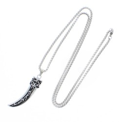 Engraved Black And Silver Dagger - Chain Necklace