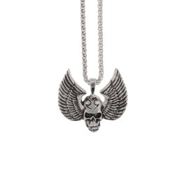 Winged Skull Pendant Chain - Metal Necklace