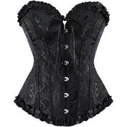 Black Vintage Print Satin Bustier Corset - Small Corset