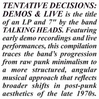 Talking Heads - Tentative Decisions 1974-1976