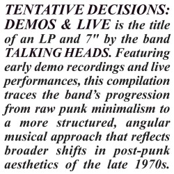Talking Heads - Tentative Decisions 1974-1976