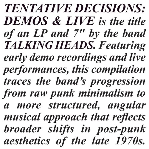 Talking Heads - Tentative Decisions 1974-1976 Talking Heads - Tentative Decisions 1974-1976