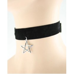 Black Velvet Choker - With Pentagram