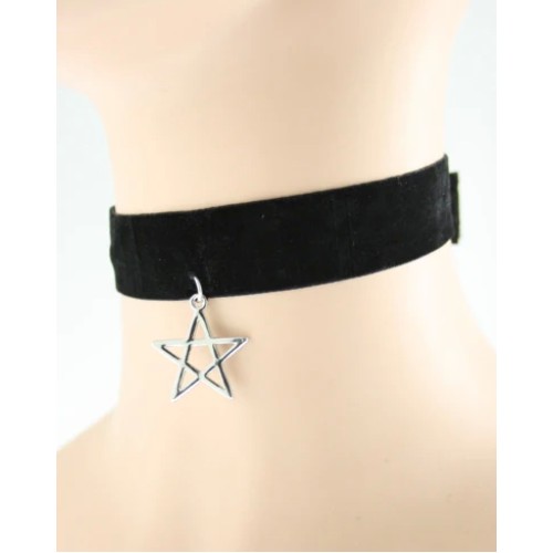Black Velvet Choker - With Pentagram