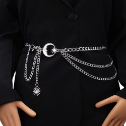 Moon Star And Sun Charm Chain Belt - Triple Chain Belt