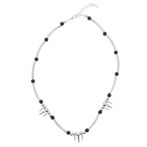 Black Ball And Silver Bar - Triple Spike Necklace