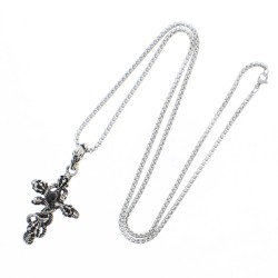 Skulls Snake And Cross With Black Diamante - Chain Necklace