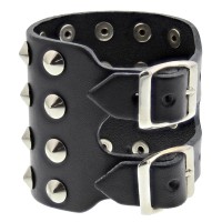 4 Row Conical Stud - Leather Bracelet With Double Buckle