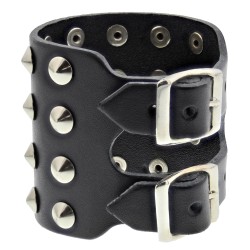 4 Row Conical Stud - Leather Bracelet With Double Buckle