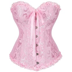 Pink Vintage Print Satin Bustier Corset - Extra Large Corset
