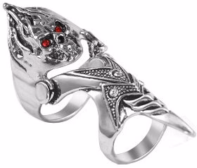 Red Eye Flaming Skull Ring - Knuckle Ring